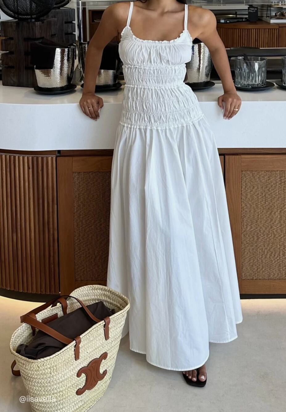 DISSH Toby White Cotton Ruffle Shirred Midi Dress NWT 6